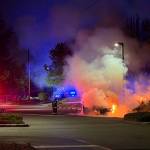 A van exploded and went up in flames outside the Everett Police Department South Precinct on Wednesday night. (Photo courtesy of the Everett Police Department)