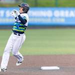 Carter Dorighi #29 of the Everett AquaSox celebrates while running the bases after hitting a home run during the game against the Hillsboro Hops on Wednesday, May 6, 2026 in Everett, Washington. (Olivia Vanni / The Herald)