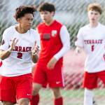 Mountlake Terraces Tien Tieu reacts to missing a shot during the loser-out 3A district playoff game against Snohomish on Thursday, May 7, 2026 in Snohomish, Washington. (Olivia Vanni / The Herald)