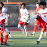 Mountlake Terraces Rafeal Tewolde controls the ball during the loser-out 3A district playoff game against Snohomish on Thursday, May 7, 2026 in Snohomish, Washington. (Olivia Vanni / The Herald)