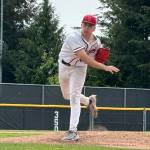 Snohomishs Trevor Vorderbruggen throws a pitch during a District 1 3A quarterfinal game against Mountlake Terrace on Saturday, May 9, 2026 at Snohomish H.S. (Qasim Ali / The Herald)