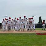 The Snohomish baseball team celebrates Reve LeRouxs second-inning two-run homer during a District 1 3A quarterfinal game against Mountlake Terrace on Saturday, May 9, 2026 at Snohomish H.S. (Qasim Ali / The Herald)