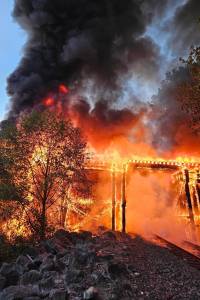 A fire on the train tracks forced the closure of Airport Way near Snohomish on May 12, 2026. (Snohomish County Fire District No. 4)