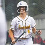 Everetts Anna Luscher reacts after scoring during the game against Snohomish on April 16 in Everett. (Olivia Vanni / The Herald)