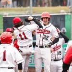 Snohomish sophomore Deyton Wheat (22) celebrates his go-ahead, three-run home run with senior Brayden Holscher (11) during the Panthers 4-2 win against Monroe in a District 1 3A consolation game in Woodinville on May 17, 2025. (Photo courtesy of Brea Bursch / Snohomish Baseball)