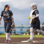 Everetts Alyssa Iverson celebrates a tag out made by Everetts Haylie Oyler during the 3A district championship game against Sedro-Woolley on Thursday, May 14, 2026 in Everett, Washington. (Olivia Vanni / The Herald)
