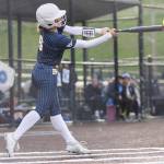Everetts Anna Luscher reaches to foul off the ball during the 3A district championship game against Sedro-Woolley on Thursday, May 14, 2026 in Everett, Washington. (Olivia Vanni / The Herald)