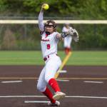 Snohomishs Abby Edwards pitches during the 3A district loser-out game against Shorewood on Thursday, May 14, 2026 in Everett, Washington. (Olivia Vanni / The Herald)