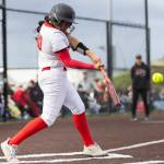 Snohomishs Amelie Lopez gets a hit during the 3A district loser-out game against Shorewood on Thursday, May 14, 2026 in Everett, Washington. (Olivia Vanni / The Herald)