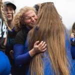 Shorewoods Ellie Van Horn becomes emotional after beating Snohomish in the 3A district loser-out game on Thursday, May 14, 2026 in Everett, Washington. (Olivia Vanni / The Herald)