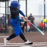 Shorewoods Zoey Perreault gets a hit during the 3A district loser-out game against Snohomish on Thursday, May 14, 2026 in Everett, Washington. (Olivia Vanni / The Herald)