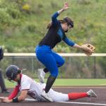 Snohomishs Amelie Lopez slides into third base during the 3A district loser-out game against Shorewood on Thursday, May 14, 2026 in Everett, Washington. (Olivia Vanni / The Herald)